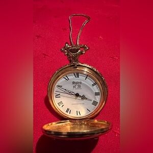 Vintage Spirit Of ‘76 Gold Toned Pocket Watch With Liberty Bell & Eagle